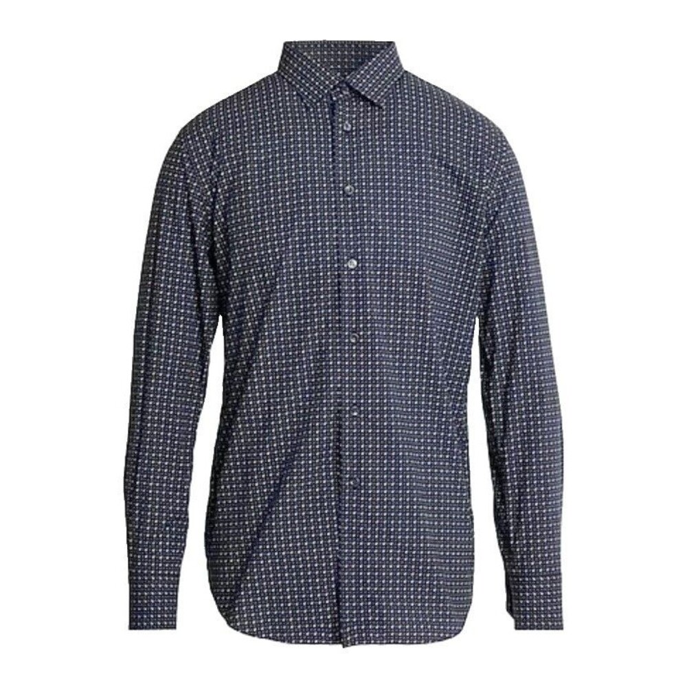 Brioni Men’s Brunico Regular Fit Patterned Button Up Shirt Navy Blue 39/15.5